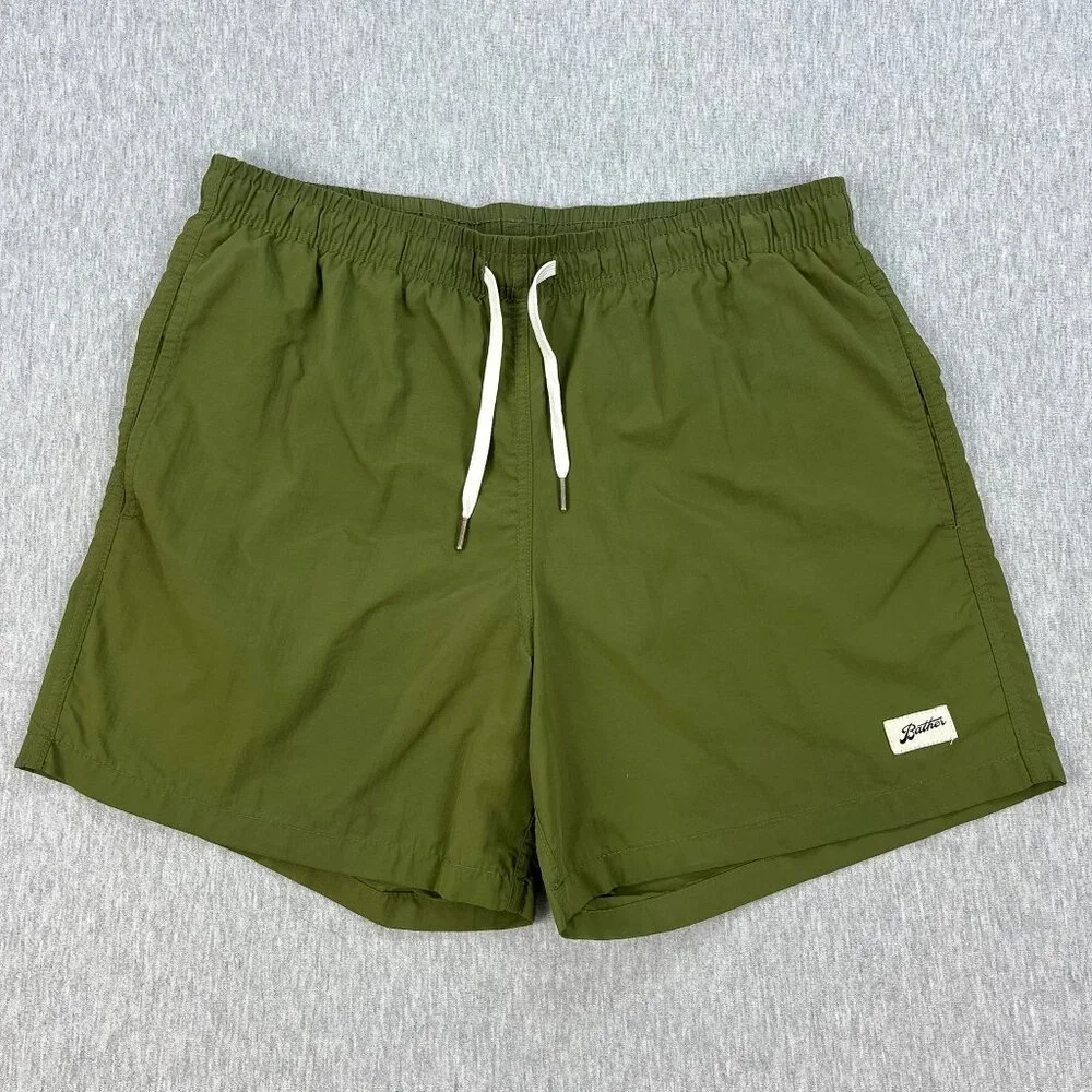 Bather Swim Trunks Mens Medium Olive Green Mesh-Lined 5" Inseam Elastic Waist - Picture 1 of 12
